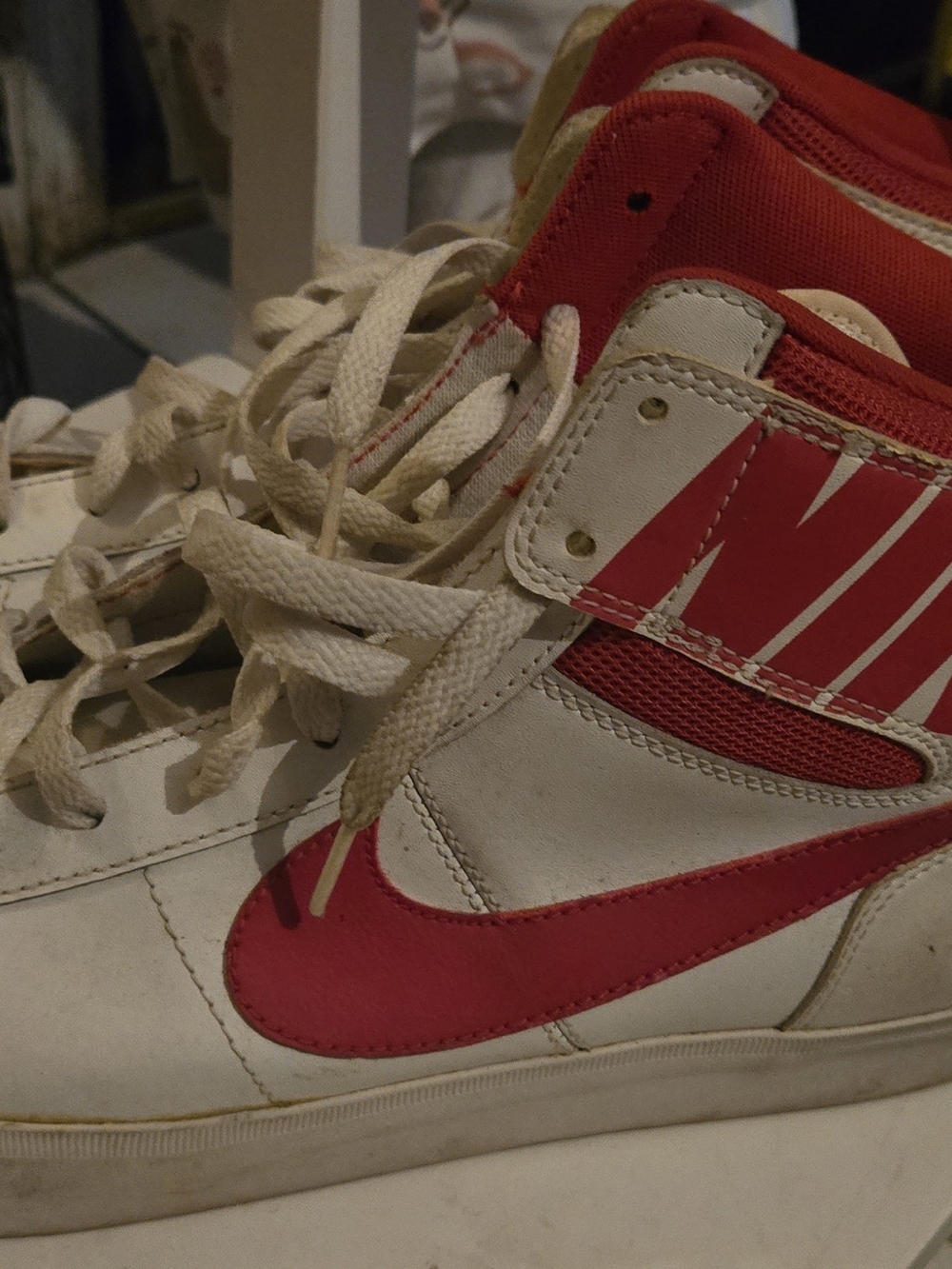 Nike White and Red High-Top Sneakers